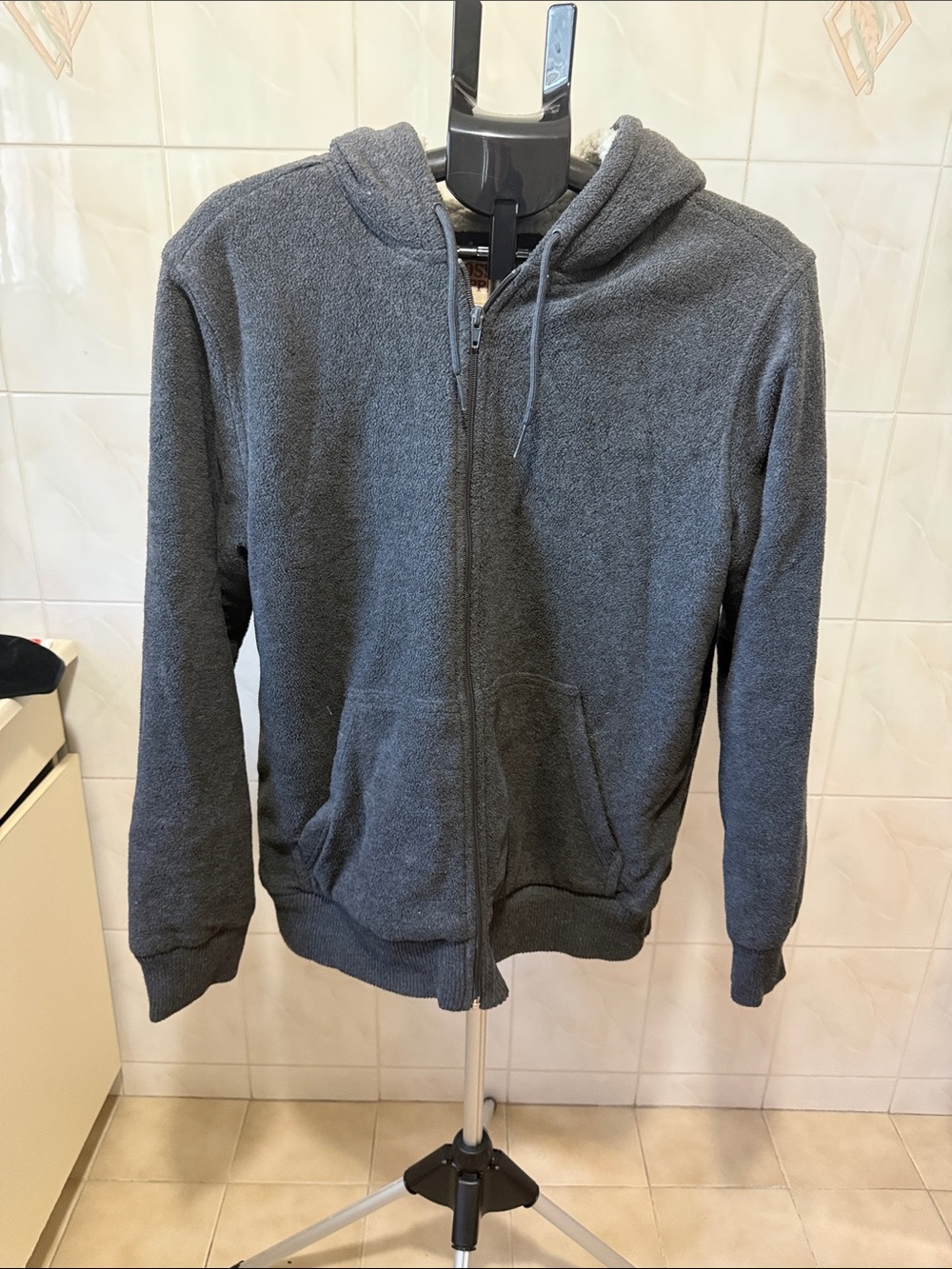 Men's Charcoal Gray Zip-Up Hoodie Sweater